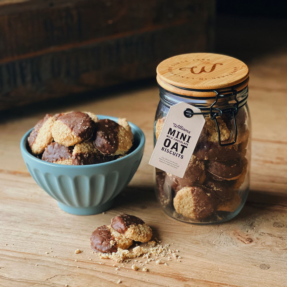 Mini Milk Chocolate Oat Biscuits Glass Clip Jar