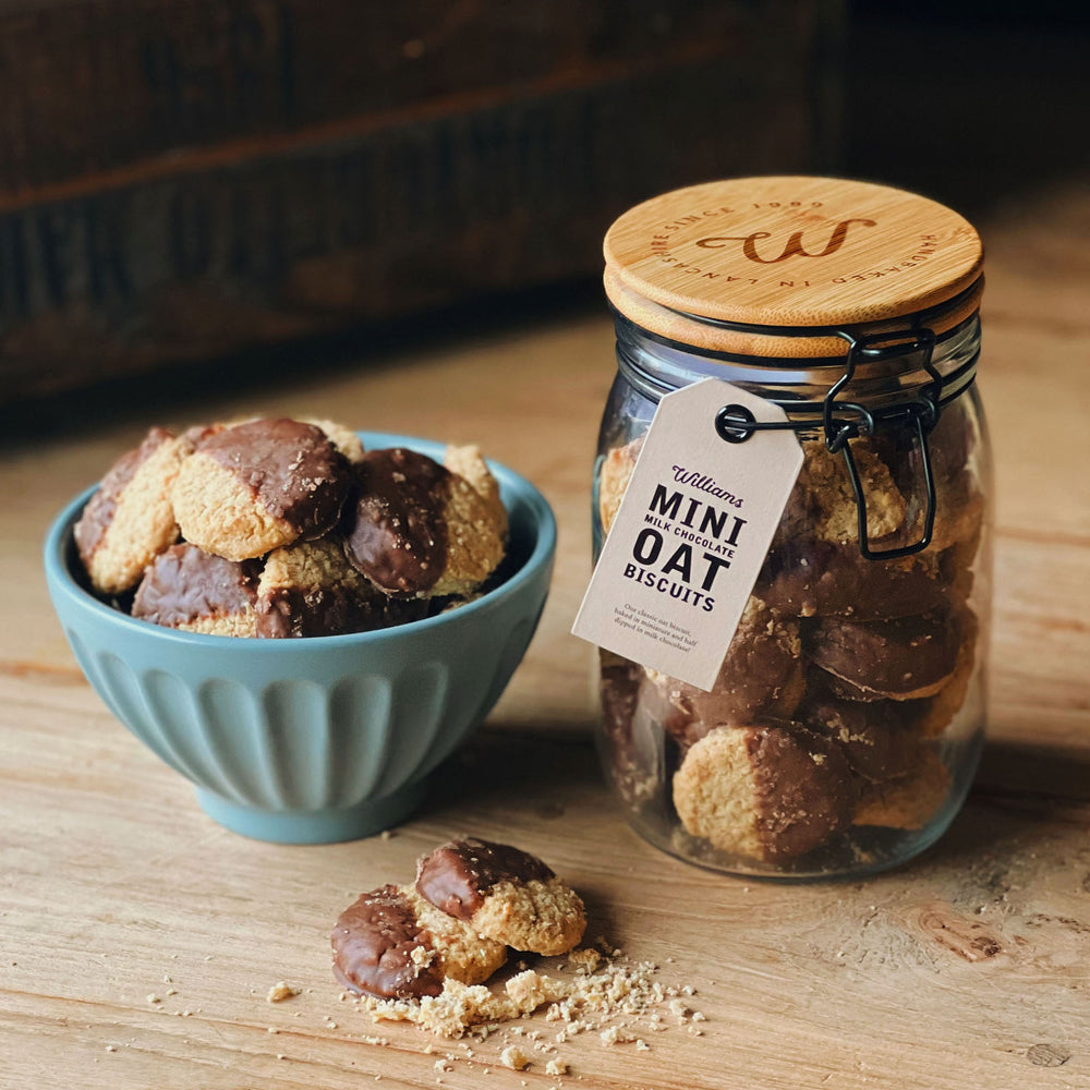 Mini Milk Chocolate Oat Biscuits Glass Clip Jar
