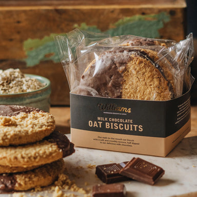 Luxury Milk Chocolate Oat Biscuits from Williams Handbaked Close Up