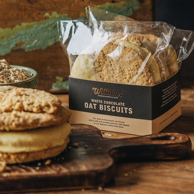 Luxury White Chocolate Oat Biscuits from Williams Handbaked Close Up